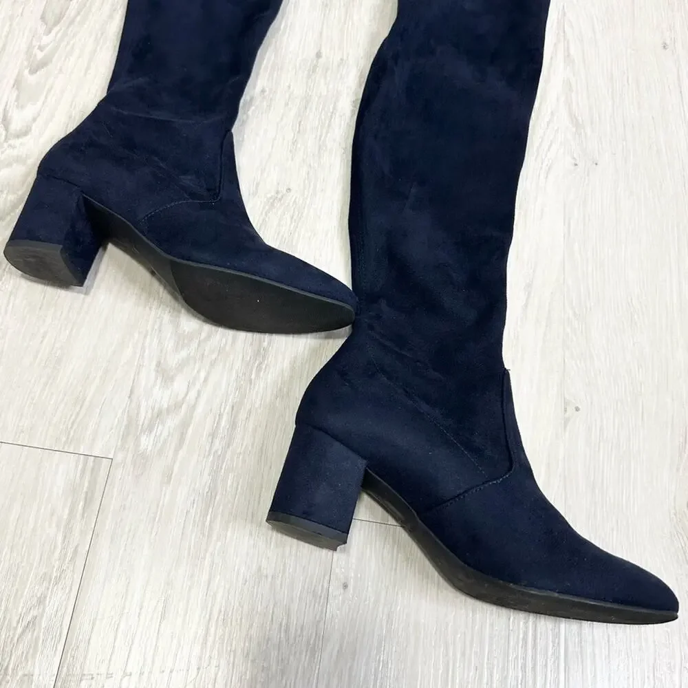 Stuart Weitzman Genna 60 City Stretch Blue Suede Over the Knee Boots Size 37.5
